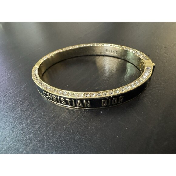 Christian Dior Night Code Black Lacquer M Crystal Edge Gold Finish Cuff Bangle - Picture 12 of 16